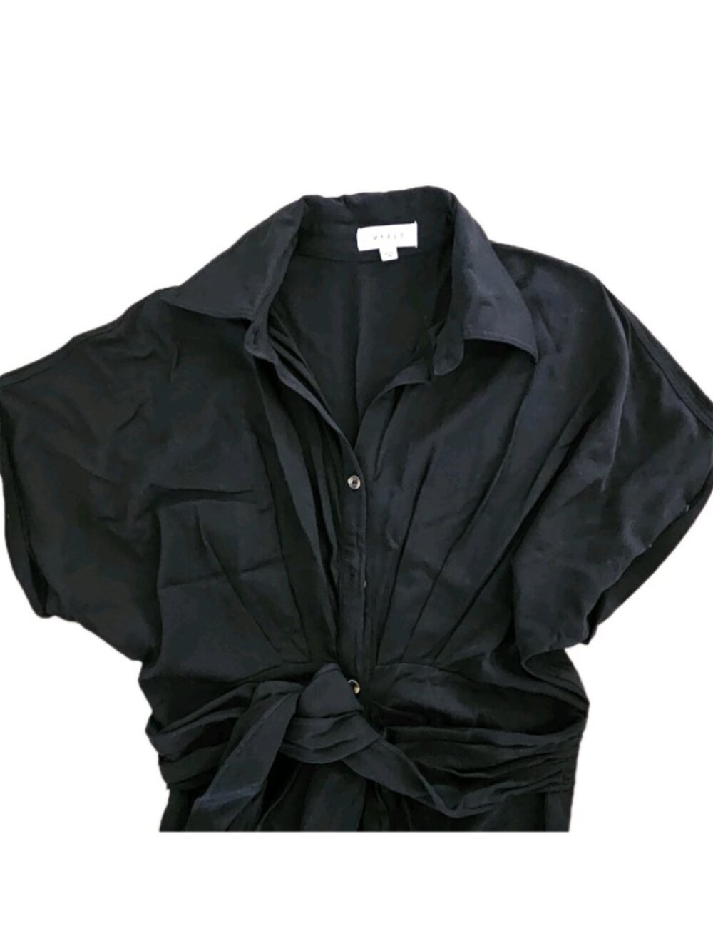 Mable Gwen Black Tencel Button Down Collared Midi Shirt Dress Womens Large - Picture 3 of 6